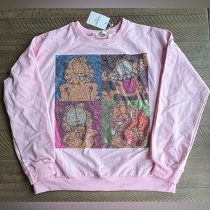 Momoko Garfield Bedazzled Long Sleeved Crew Neck Kid's Top L/XL Pink